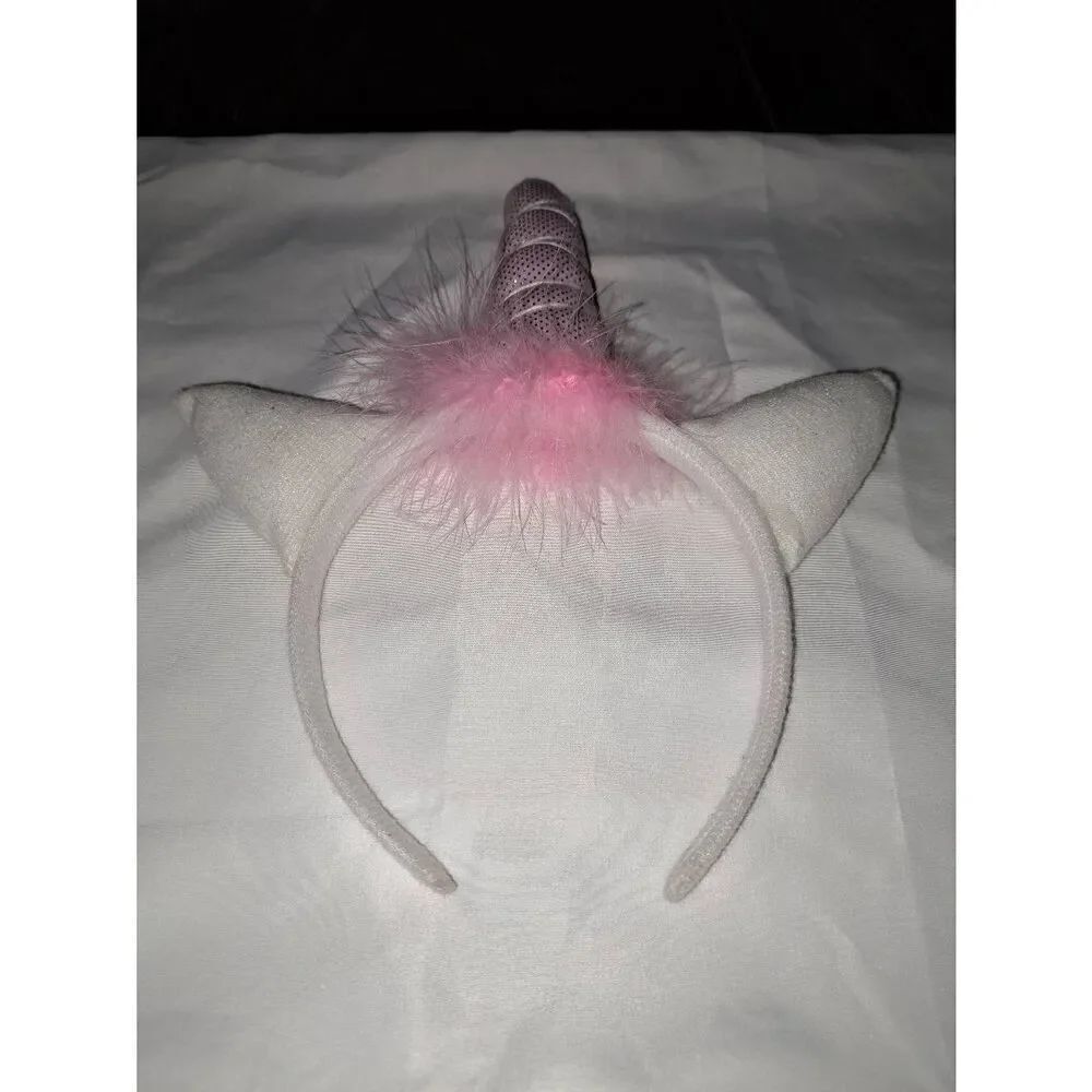Unicorn Headband Pink White Silver and Feather Costume Dress Up Cosplay Casual